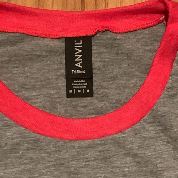 Anvil Raglan Tee Shirt Heather Grey Heather Red 3/4 Sleeve M Medium Top New - Picture 2 of 3